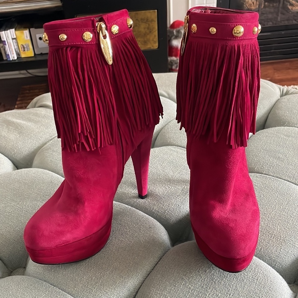 Loriblu Suede Fringe Platform Heeled Ankle Boots